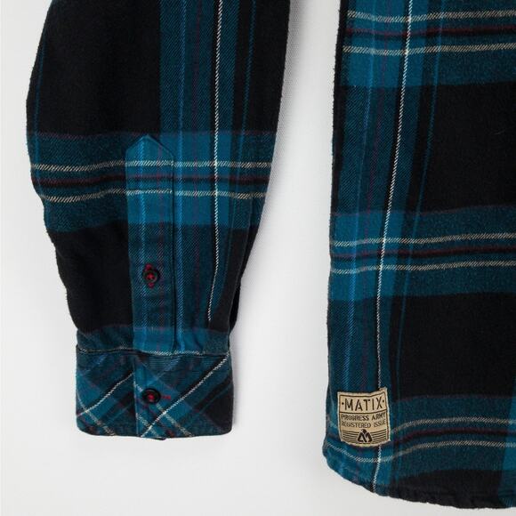 Snap Flannel Shirt Matix Mike Mo Collab Men’s Large Blue Black Plaid Skatewear - Picture 4 of 12